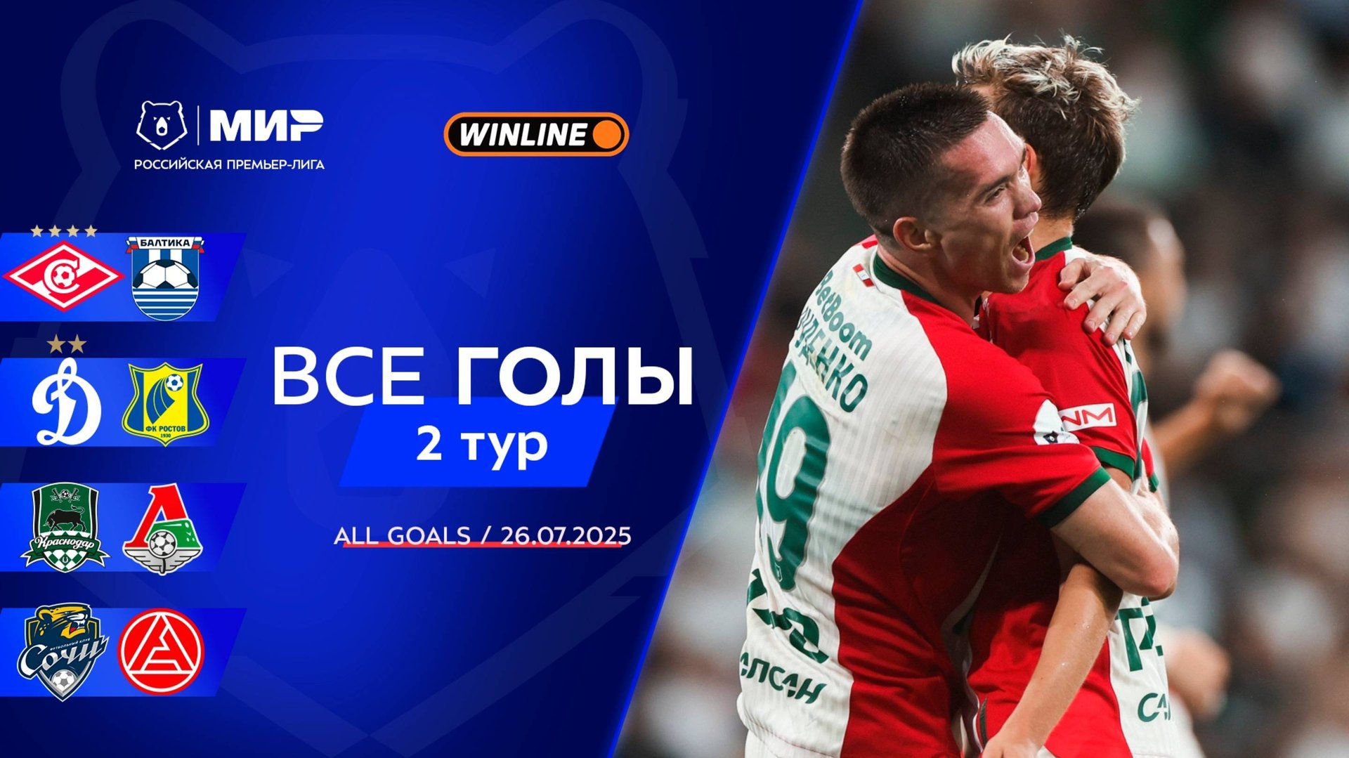 Все голы 26.07.2025 | 2 тур Мир РПЛ 2025/26 смотреть онлайн