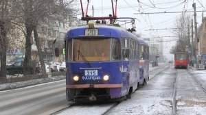 Трамвай Екатеринбурга Tatra T3SU СМЕ борт. №315/316 следует по маршруту 20 по улице Луначарского