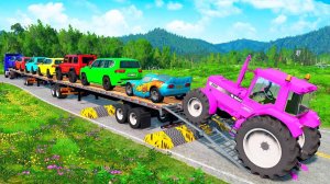 Мультики про яркие машинки. Платформа-прицеп МакКуин с грузовиками. Смотреть онлайн для детей.