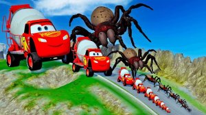 Большой и Маленький Молния Маквин против Большого и Маленького Паука против СПУСКА! – BeamNG.Drive