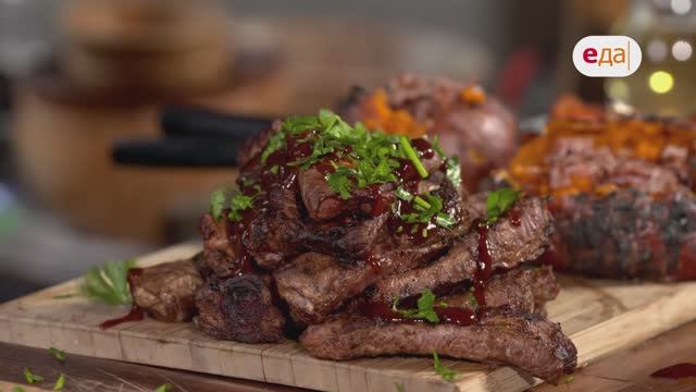 Глазированные свиные рёбра с бататом | На гриле /50