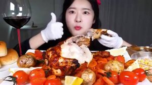 🔥🍲 Мукбанг и Mukbang : ЖАРЕНАЯ КУРИЦА И ВИНО! 🍗🍷 Плюс Рецепт | ASMR