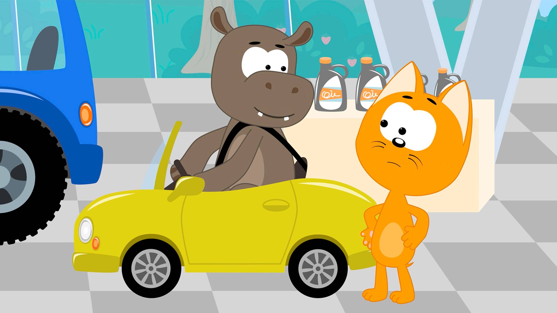 Две машинки в гараже - Котенок Котэ - Песенки для малышей смотреть онлайн