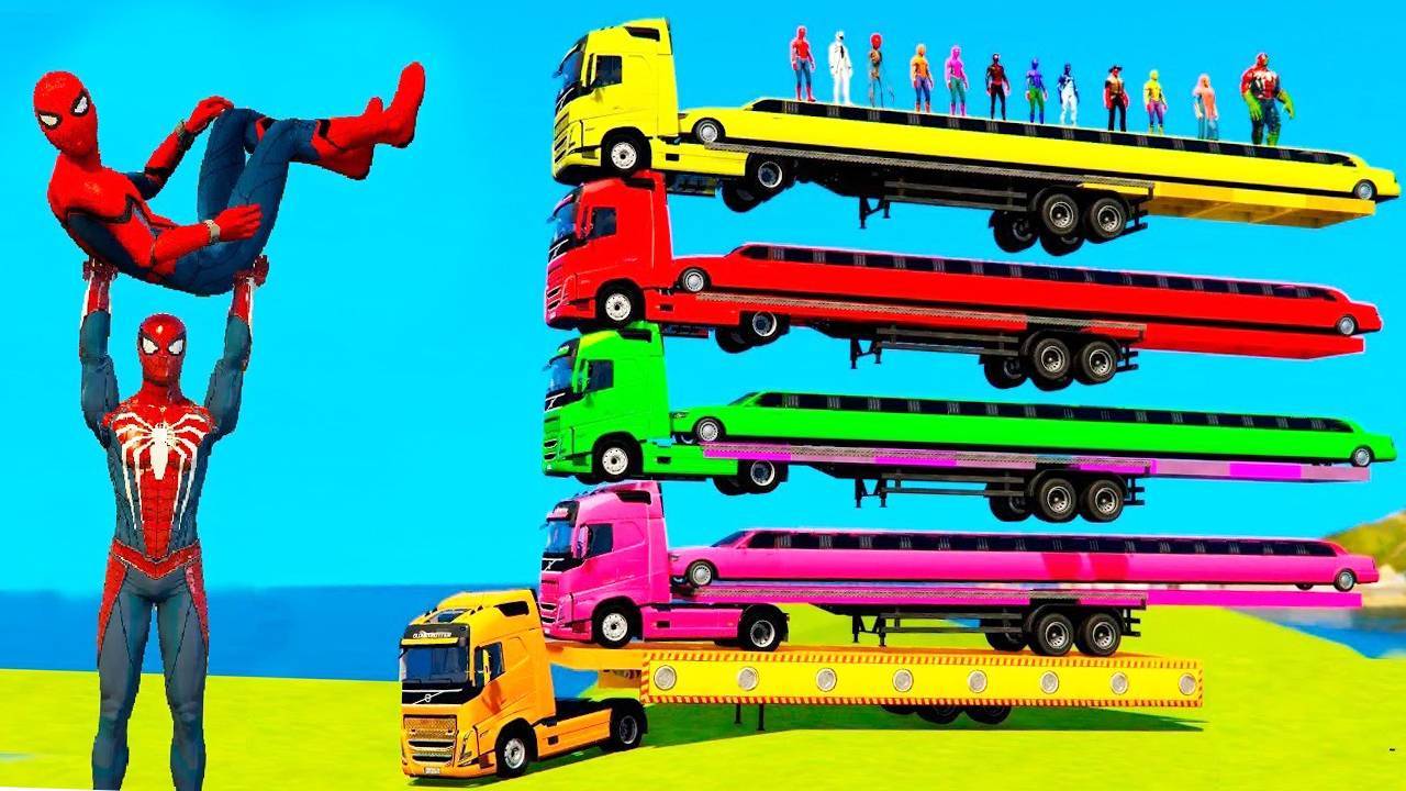 Мультики про машинки. Платформа-прицеп с Человеком-пауком. Смотреть онлайн мультики для детей смотреть онлайн
