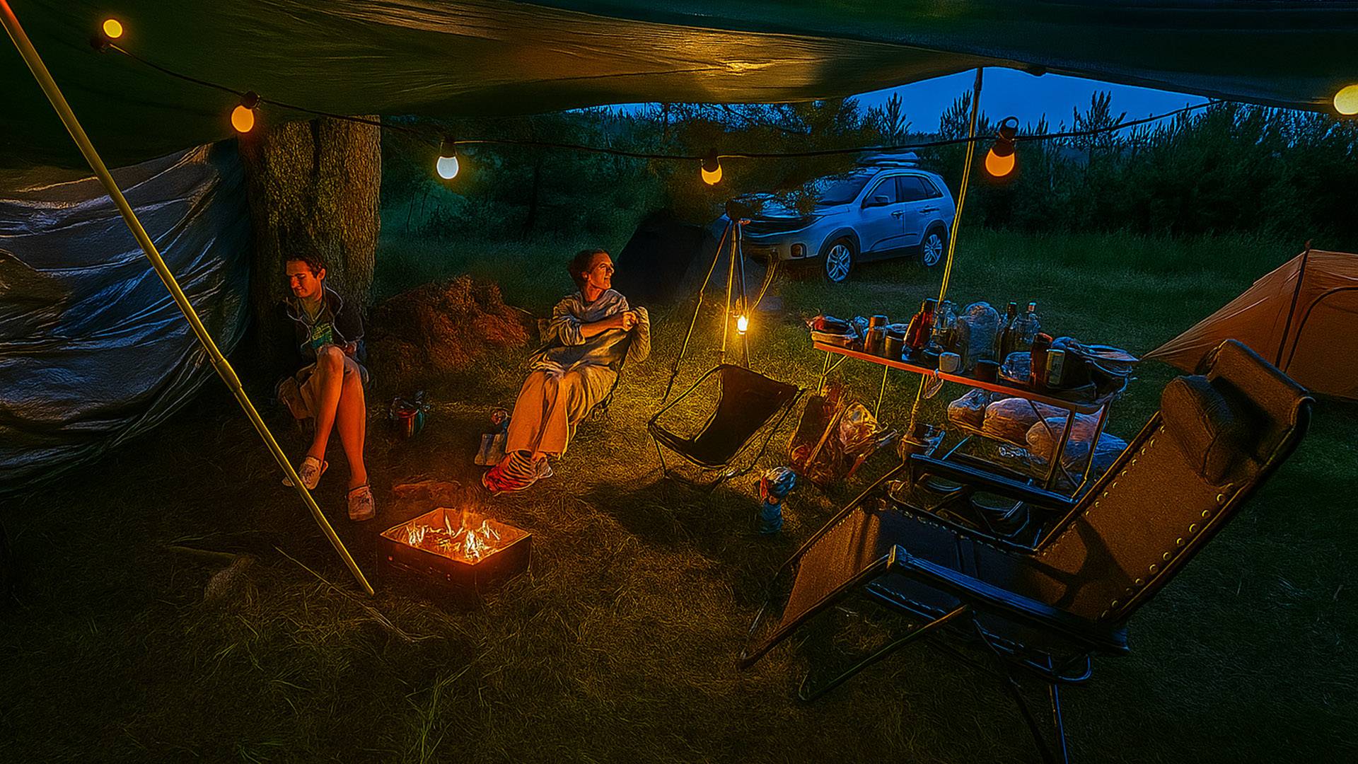 Ночевка в палатках у реки. Кемпинг в дебрях Тверской области