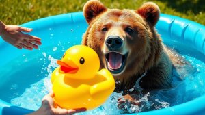 Подарил бассейн медведю Тому и искупались с ним в ЛУЖЕ😱😱😱