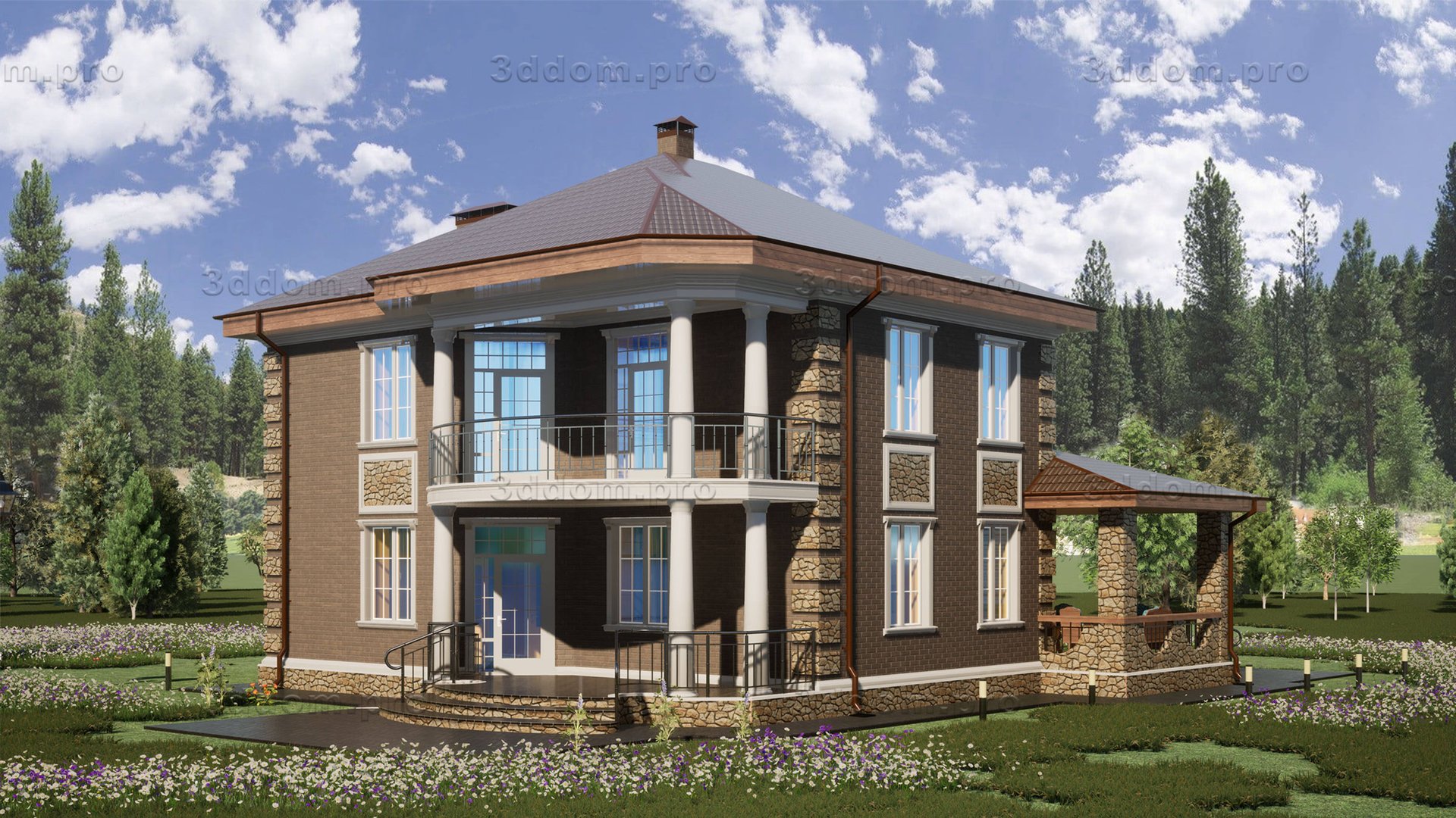 «СЕРАФИМ»™| 3dDom Двухэтажный коттедж с гаражом, балконом и террасой. Обзор 360 градусов.