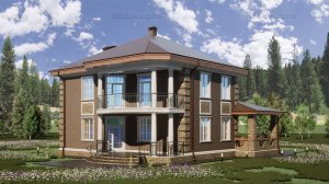 «СЕРАФИМ»™| 3dDom  Двухэтажный коттедж с гаражом, балконом и террасой. Обзор 360 градусов.