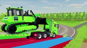 Красочный мультик про грузовички. Грузовичок перевозит трактор и бетономешалку.