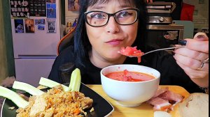 Мукбанг | Борщ с салом,Плов со свининой | Обжор Асмр