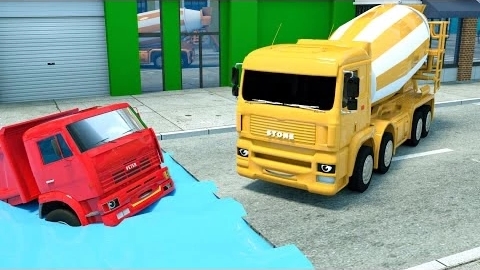 Питерский Камаз застрял в большой луже 🚒 🚔 - Детские мультики про машины