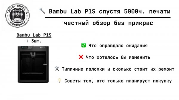 🔧 Bambu Lab P1S спустя 5000 часов работы — честный обзор после полутора лет эксплуатации🔧