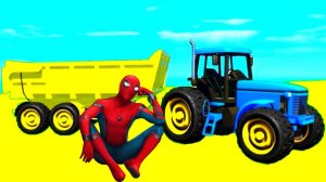 Мультики про машинки для детей трактор с прицепом, школьный автобус и грузовики для детей.