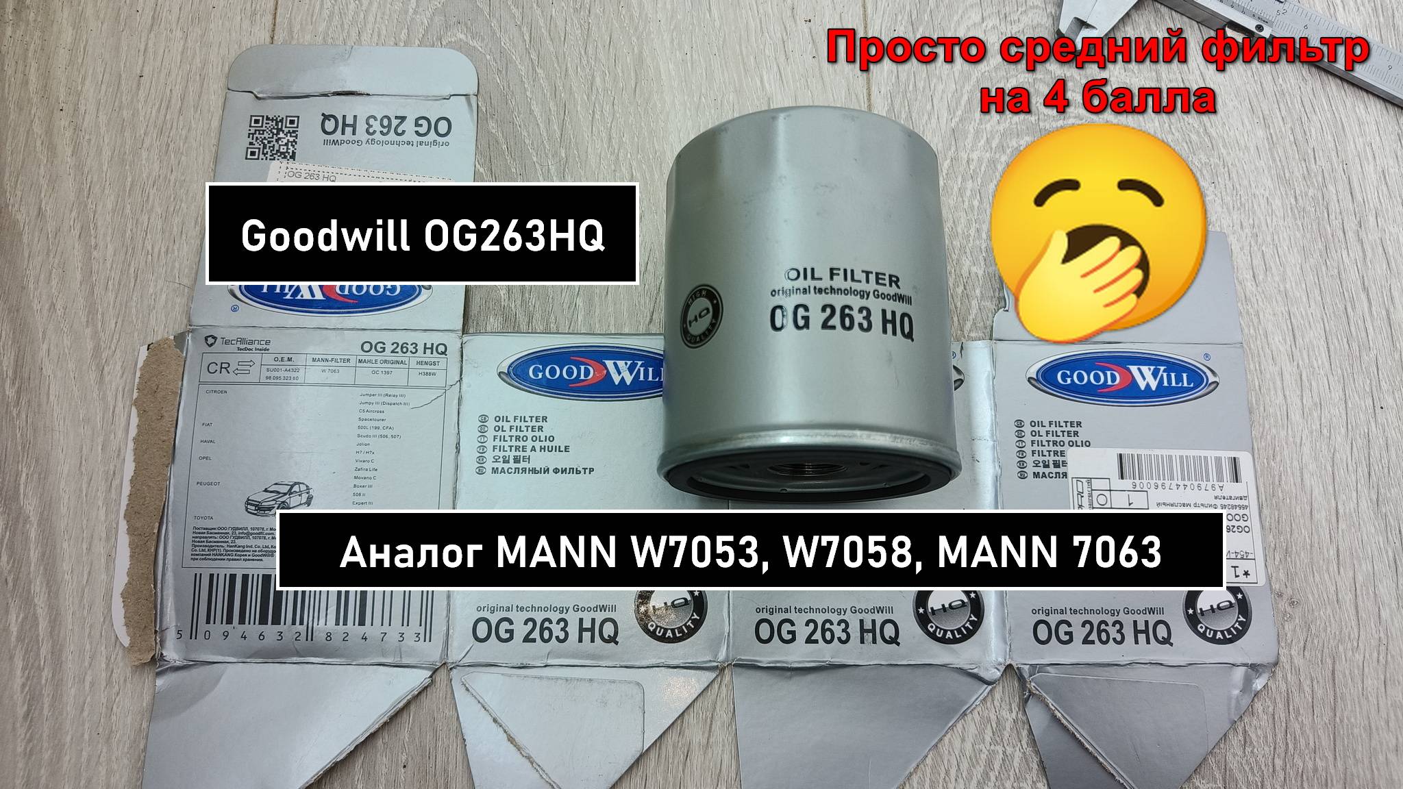 Распил масляного фильтра Goodwill OG263HQ (Аналог W7053, W7058, MANN 7063)