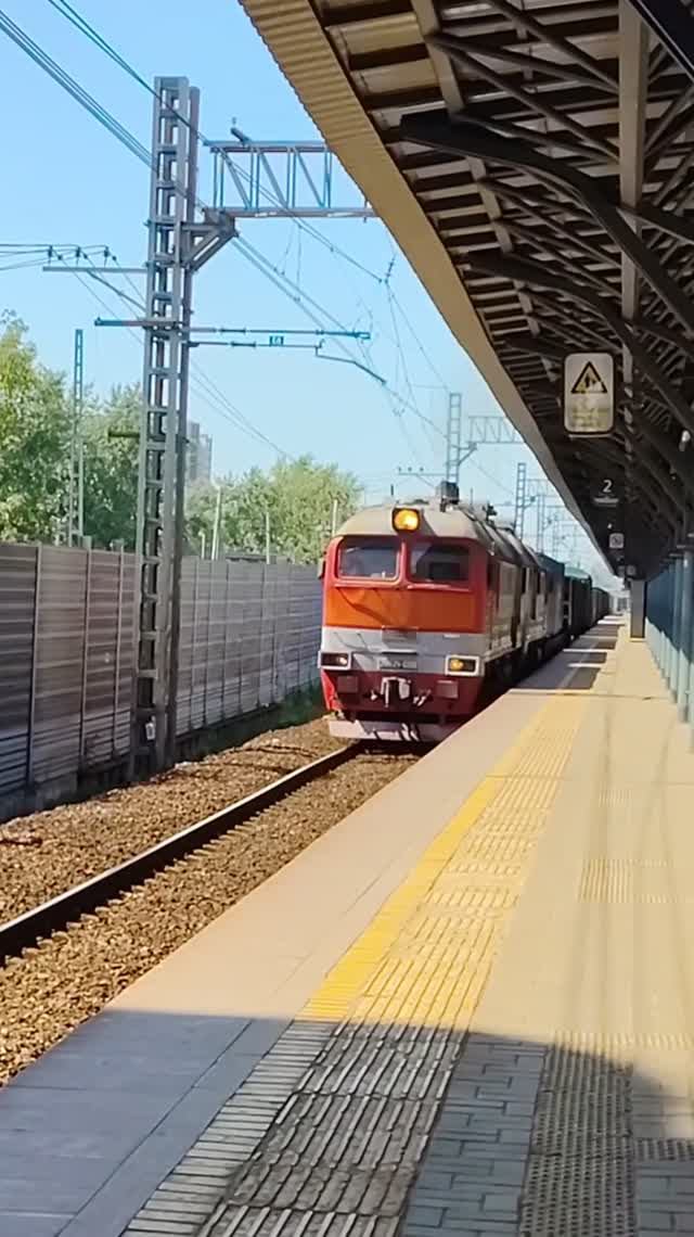 Тепловз 2М62У-0200 (ТЧЭ-2) с грузовым поездом. смотреть онлайн