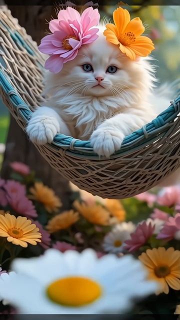 просто летнее видео - прелестный котёнок в цветах.mp4