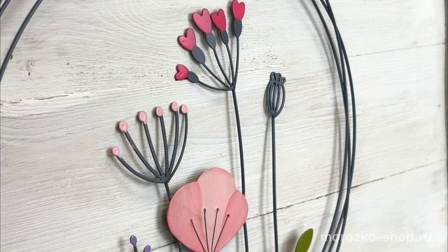 Декоративное подвесное панно ВЕСНА, с розовым цветком, металл, 30 см, 2045469-2