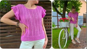 Летняя майка (топ) спицами. Подробный мастер-класс для начинающих. Ажурный узор + схема.