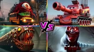 Монстр Школьного Автобуса🆚Танк Маккуина🆚Пожиратель Поездов🆚Томас Пожиратель Поездов Тайлс Хоп
