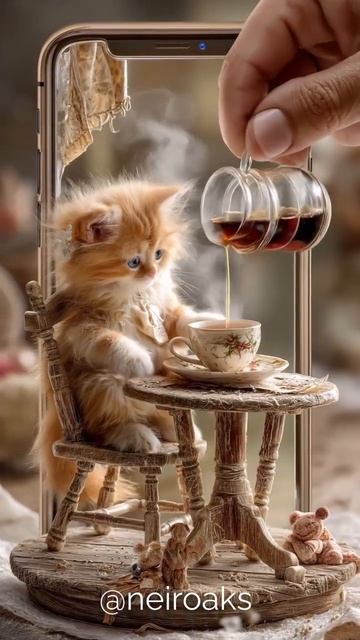 очаровательный котенок пьёт чай.mp4