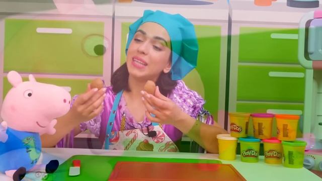 Готовлю игрушкам! Пюре с куриными котлетами. Игрушки Свинка Пеппа и игра в готовку из Плей До смотреть онлайн