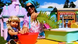 Готовлю игрушкам! Зеленый салат для пупсов Беби Бон. Видео для детей игры готовка