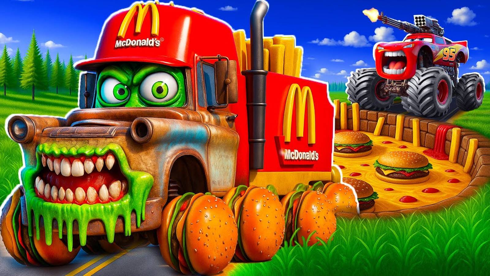 🔥⭐🤖МОНСТР ГРЗОВИК И МОЛНИЯ МАКВИН ГОНКИ🔥⭐🤖 МУЛЬТИКИ ПРО МАШИНКИ