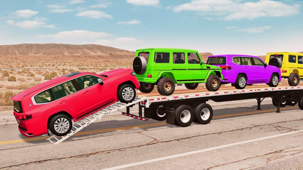 Мультики для детей. Платформа-прицеп МакКуин с внедорожниками. Смотреть онлайн про яркие машинки смотреть онлайн