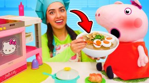 Готовлю игрушкам – Куриный бульон с гренками для Свинки Пеппы! Игры для детей в готовку