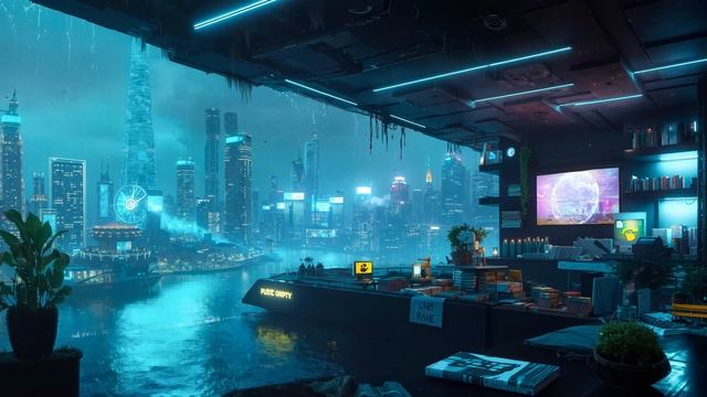 Riverfront Cyberpunk ｜ Ambient Sounds & City Lights for Focus & Dream
