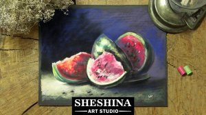 Рисуем сочный арбуз сухой пастелью 🎨 Шешина Екатерина