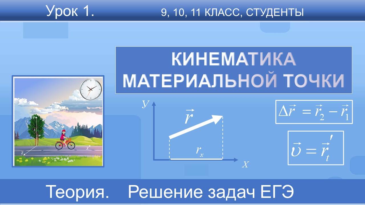 1. Кинематика материальной точки. Система отсчета, радиус-вектор, проекция вектора, скорость смотреть онлайн