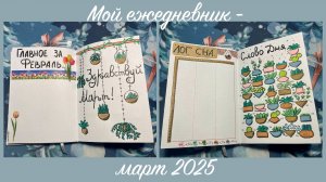 Мой ежедневник на Март 2025 - Bullet Journal. Тема - суккуленты!