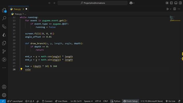 Python Fractal Tree Animation | Rainbow Recursive Nature Visualization смотреть онлайн