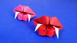 Как сделать оригами губы с клыками - Идеи для Хеллоуина из бумаги