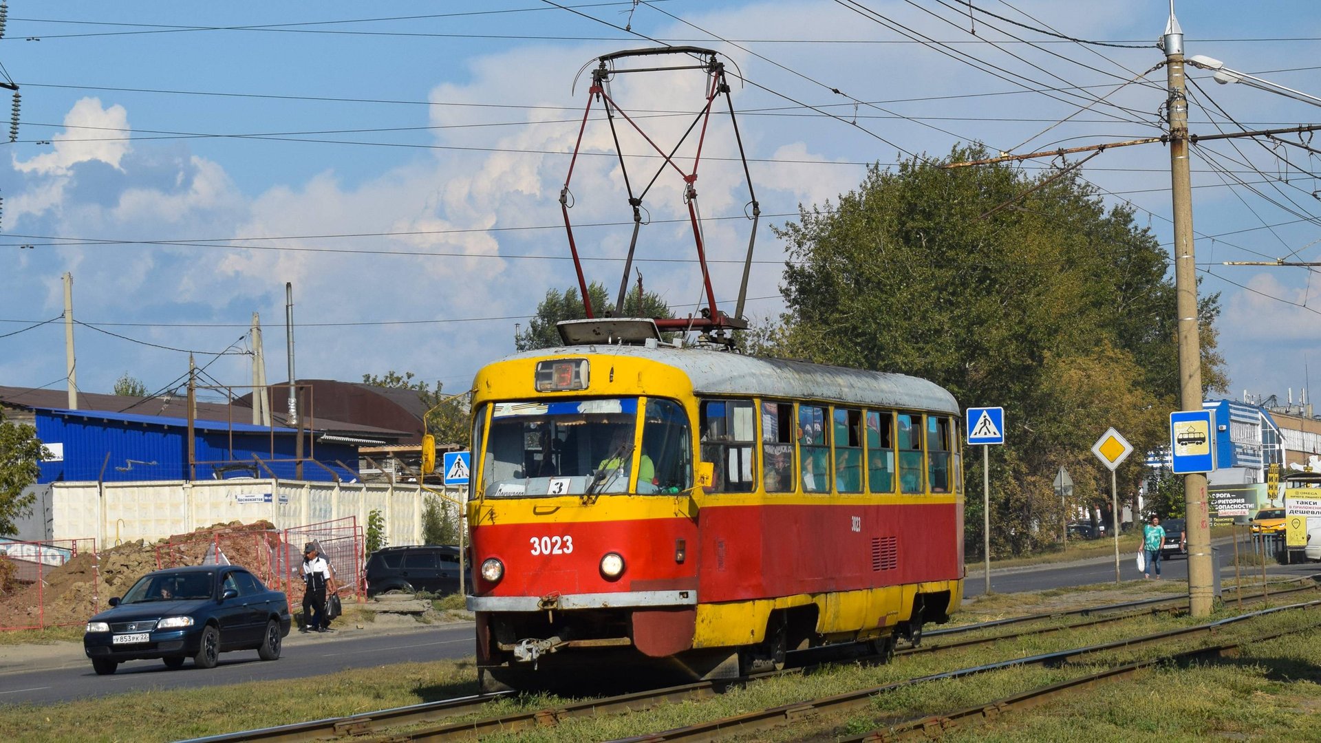 Трамвай Tatra T3SU-3023. Покатушки по Барнаулу. смотреть онлайн