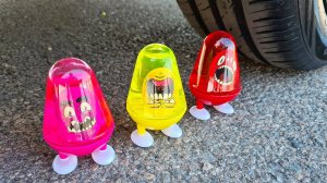 Машина давит предметы колесом! Эксперименты с колесом! Давим слаймы зубастики! Залипалка ASMR