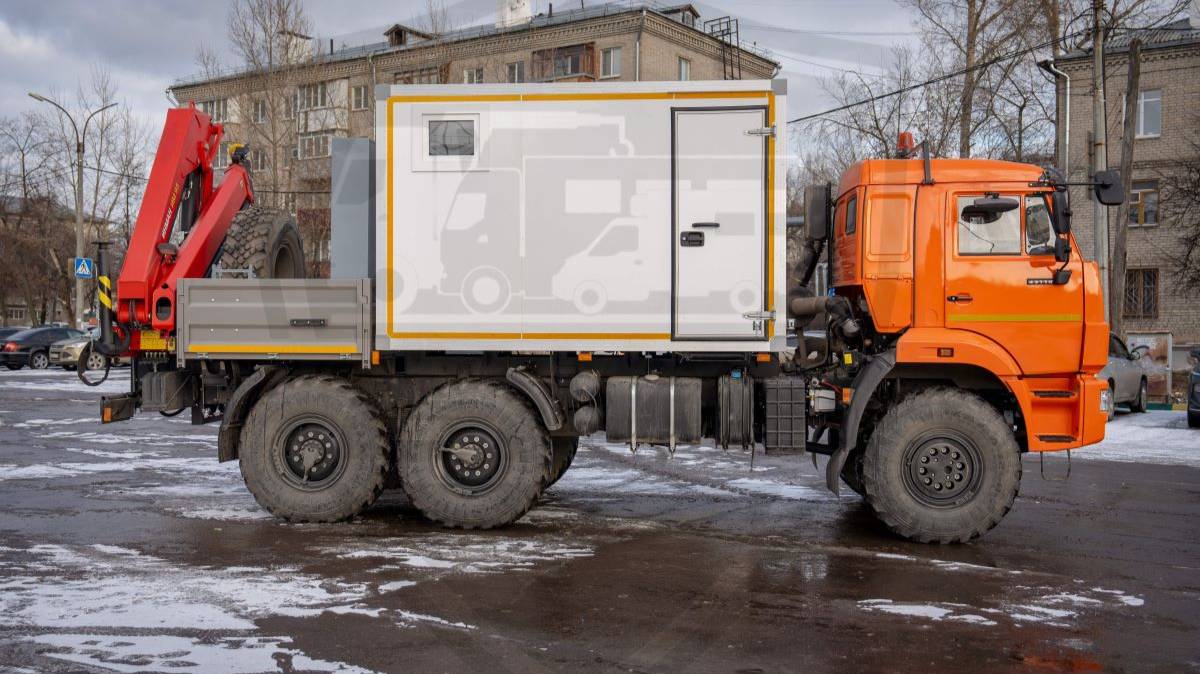 Передвижная ремонтная мастерская с КМУ на базе ТС КАМАЗ 43118  6х6. ПАРМ на шасси КАМАЗ 43118