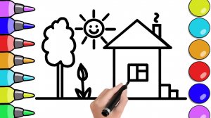 Как Нарисовать ДОМИК с ДЕРЕВОМ Простой урок ДЛЯ НАЧИНАЮЩИХ