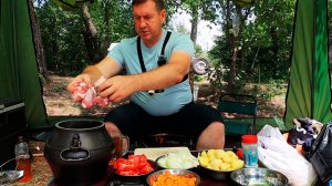 Свиные ребрышки с пивом в Афганском казане! Готовим на рыбалке!