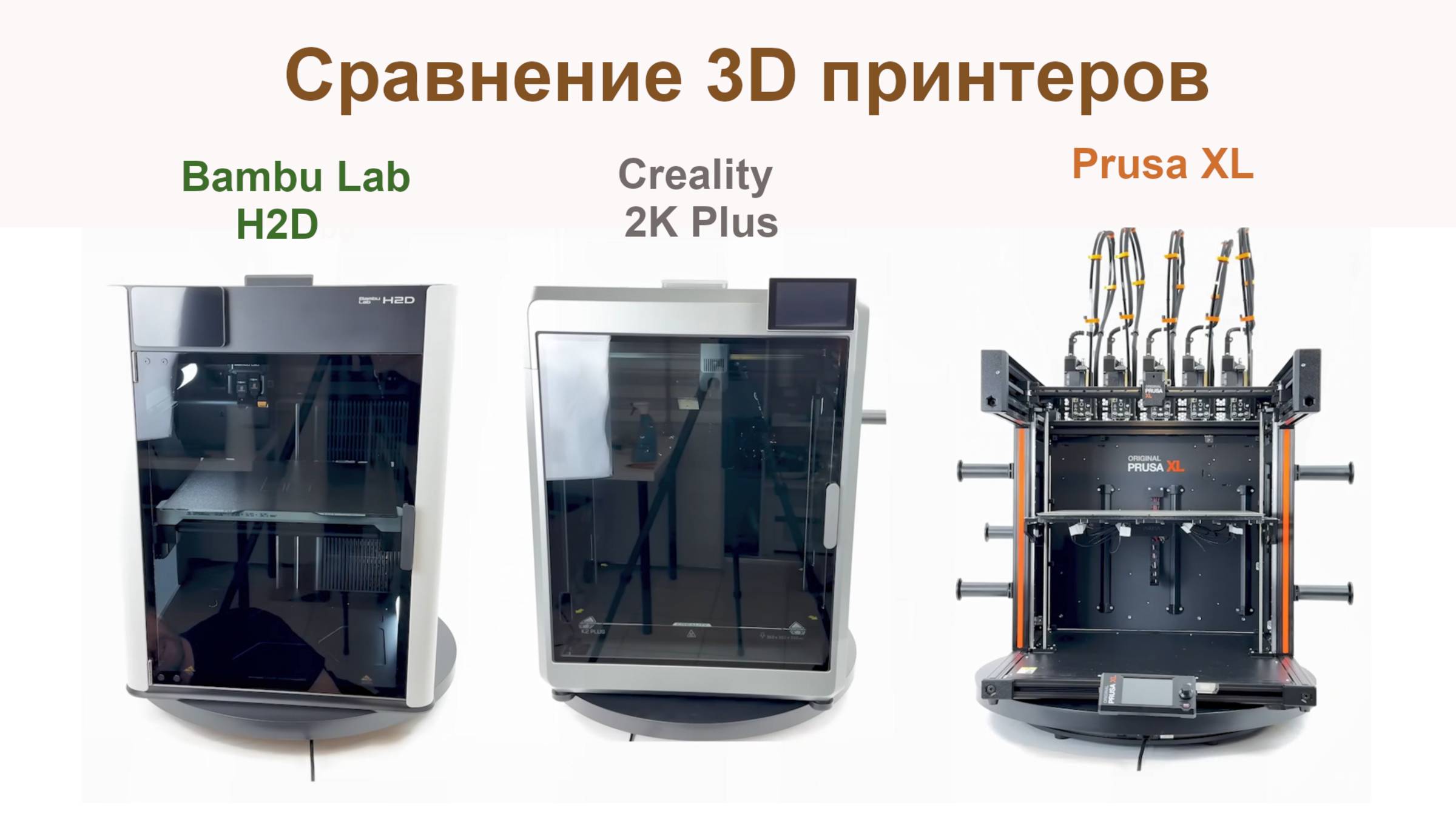 Сравнение 3D принтеров H2D, XL и K2 Plus