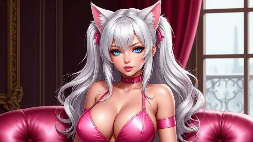 Юлиана в облегающем кожаном нижнем белье и обтягивающих кожаных чулках. смотреть онлайн