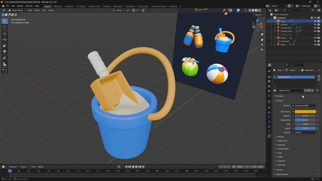 Окрашивание модели детского ведерка в Blender