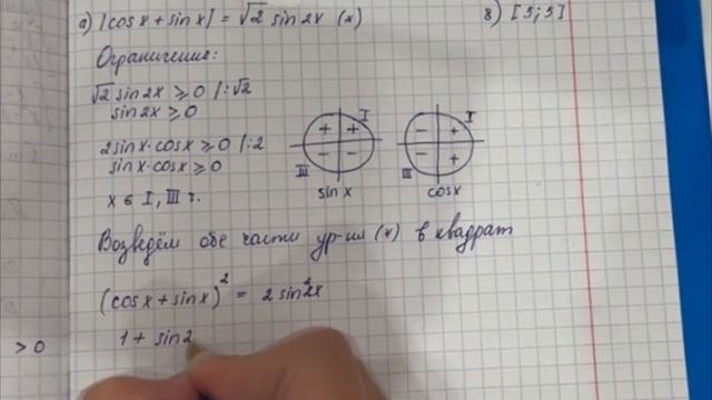 Тригонометрическое уравнение с модулем а) |cosx+sinx|=√2 sin2x; б)[3; 5 ] смотреть онлайн
