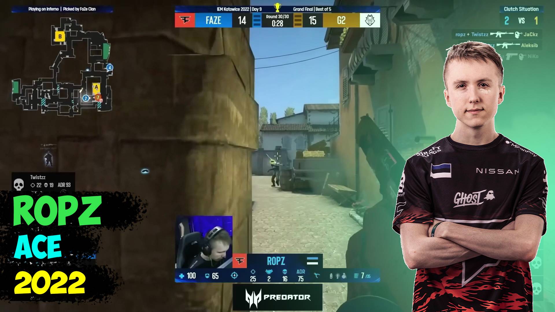 Ropz ACE Inferno | Ropz Vs G2 ACE Inferno | Ropz Highlights | IEM Katowice 2022 Final | G2 Vs. Faze