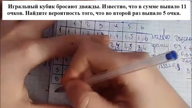 Игральную кость бросили два раза. Известно, что три очка не выпали ни разу Найдите при этом условии смотреть онлайн