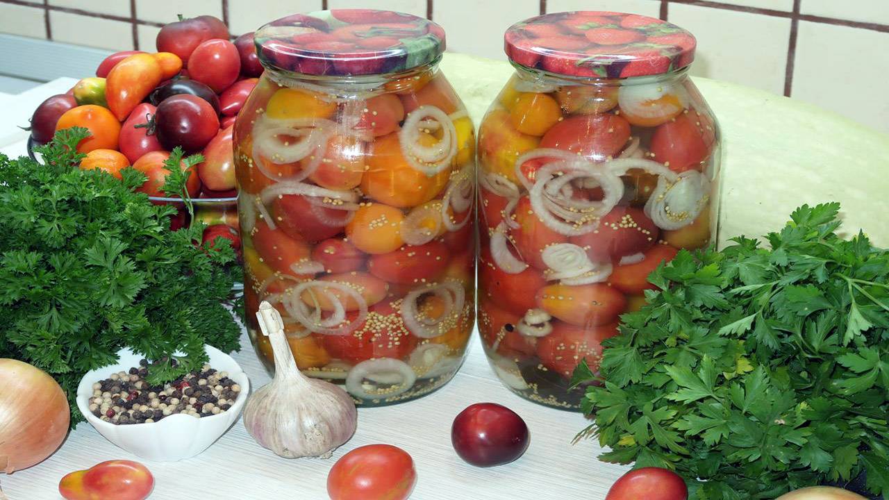 Маринованные помидоры с луком и горчицей на зиму смотреть онлайн