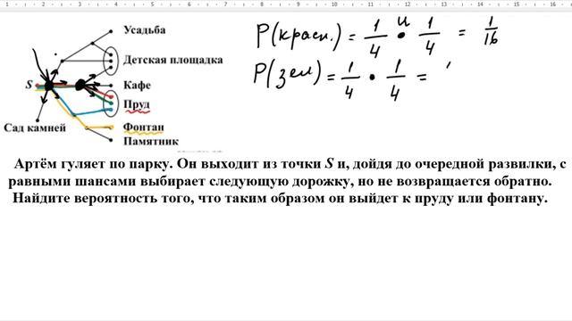 Артём гуляет по паркуОн выходит из точки S и дойдя до очередной развилки с равными шансами выбирает смотреть онлайн