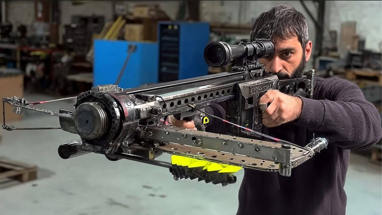 УДИВИТЕЛЬНЫЙ самодельный самозарядный арбалет | Полный процесс сборки от @mwigmedia смотреть онлайн