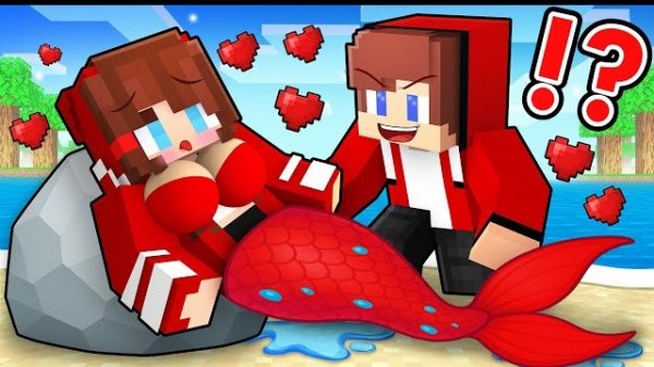 Парни влюбились в русалку на пляже в Майнкрафте, мультфильм